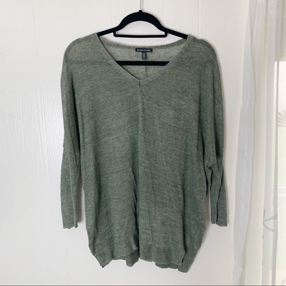 Eileen Fisher Green Linen Long Sleeve Sweater
